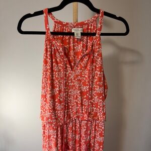 Rachel Zoe Floral Maxi Dress Orange Red White Blossom Tassel Tie XL New